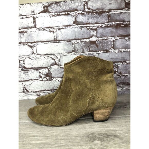 Isabel Marant Dewina Olive Green Brown Suede Dicker Ankle Booties Women Sz 40EU - Picture 1 of 16